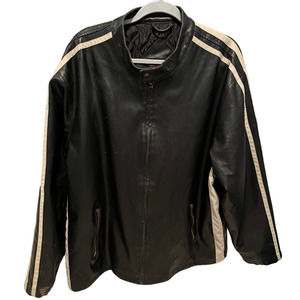 Steve & Barry's Faux Leather Black and White Motorcycle Jacket, Size XXL